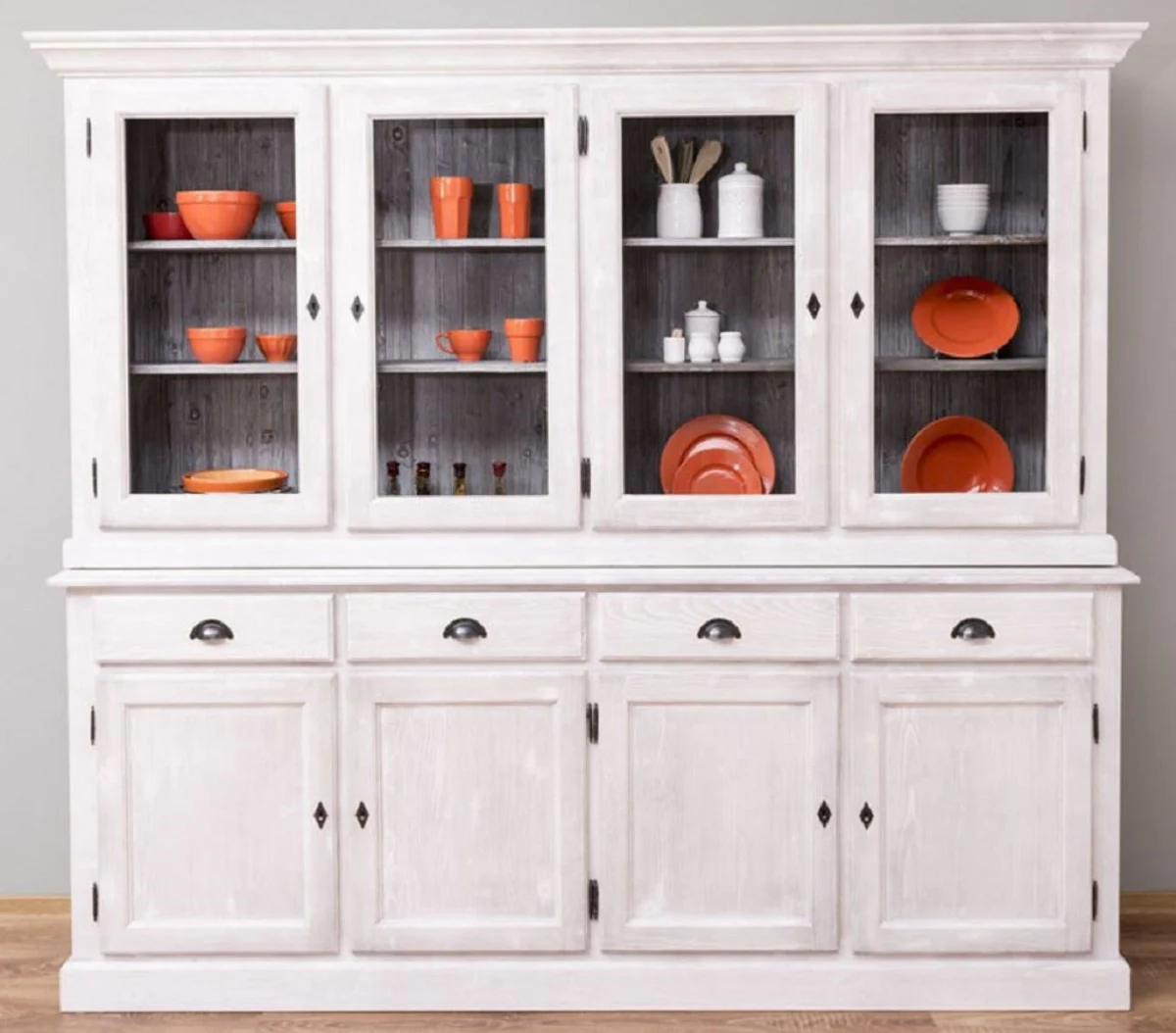 Casa Padrino armario de comedor de estilo campestre gris claro / gris 230 x 45 x A. 200 cm - Armario de cocina de madera maciza - Muebles de comedor en estilo campestre