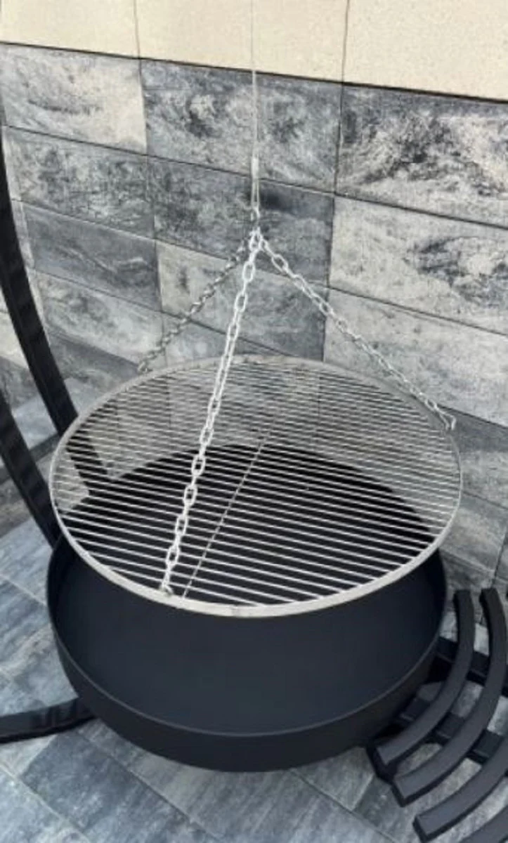 Casa Padrino parrilla giratoria de metal de lujo negro / plata 80 x 70 x A. 190 cm