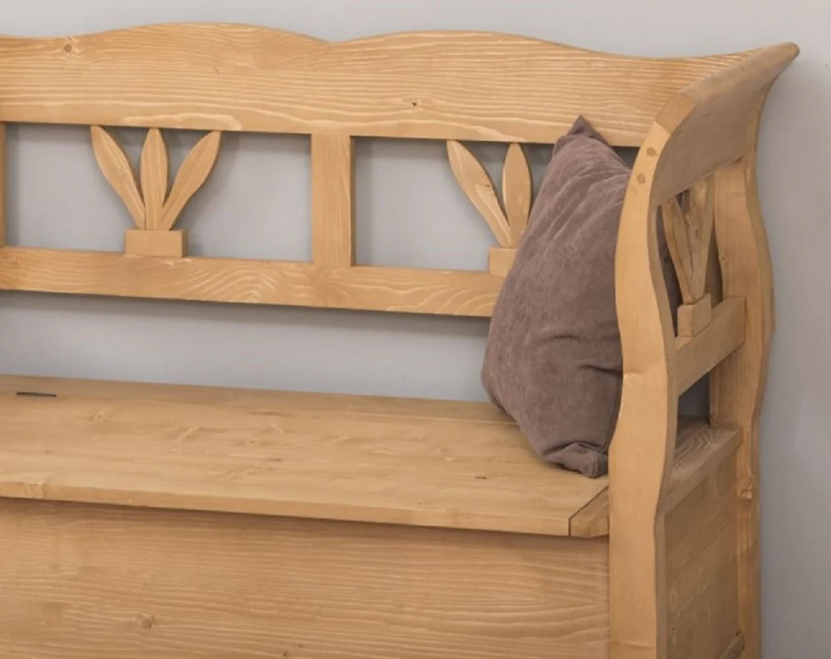 Casa Padrino banco de estilo campestre natural 117 x 48 x A. 92 cm - Banco de madera maciza con espacio de almacenamiento - Muebles de madera maciza - Muebles de estilo campestre