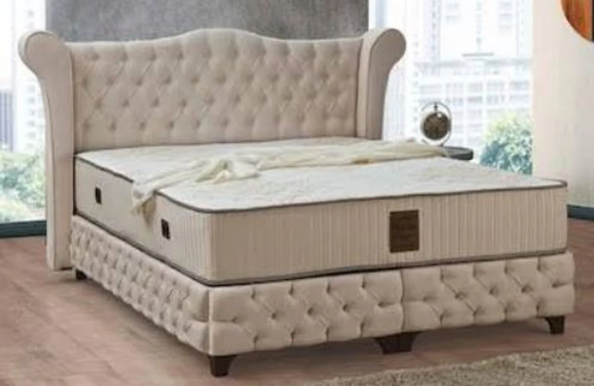 Casa Padrino cama doble barroco beige / negro - Cama de terciopelo noble con colchón - Muebles de dormitorio en estilo barroco