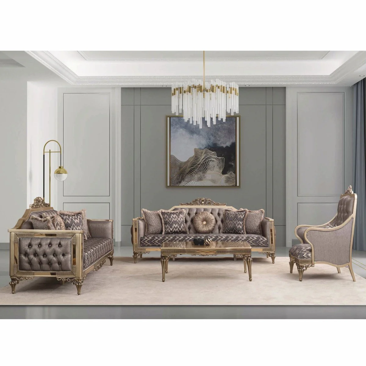 Casa Padrino conjunto de muebles de sal¨®n de estilo barrocos de lujo gris / oro - Muebles Barrocos