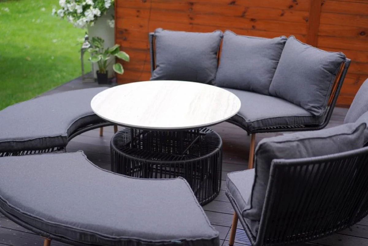 Casa Padrino conjunto de muebles de jard¨ªn de lujo gris / natural - 2 Sof¨¢s de jard¨ªn y 2 Bancos de jard¨ªn y 1 Mesa de jard¨ªn