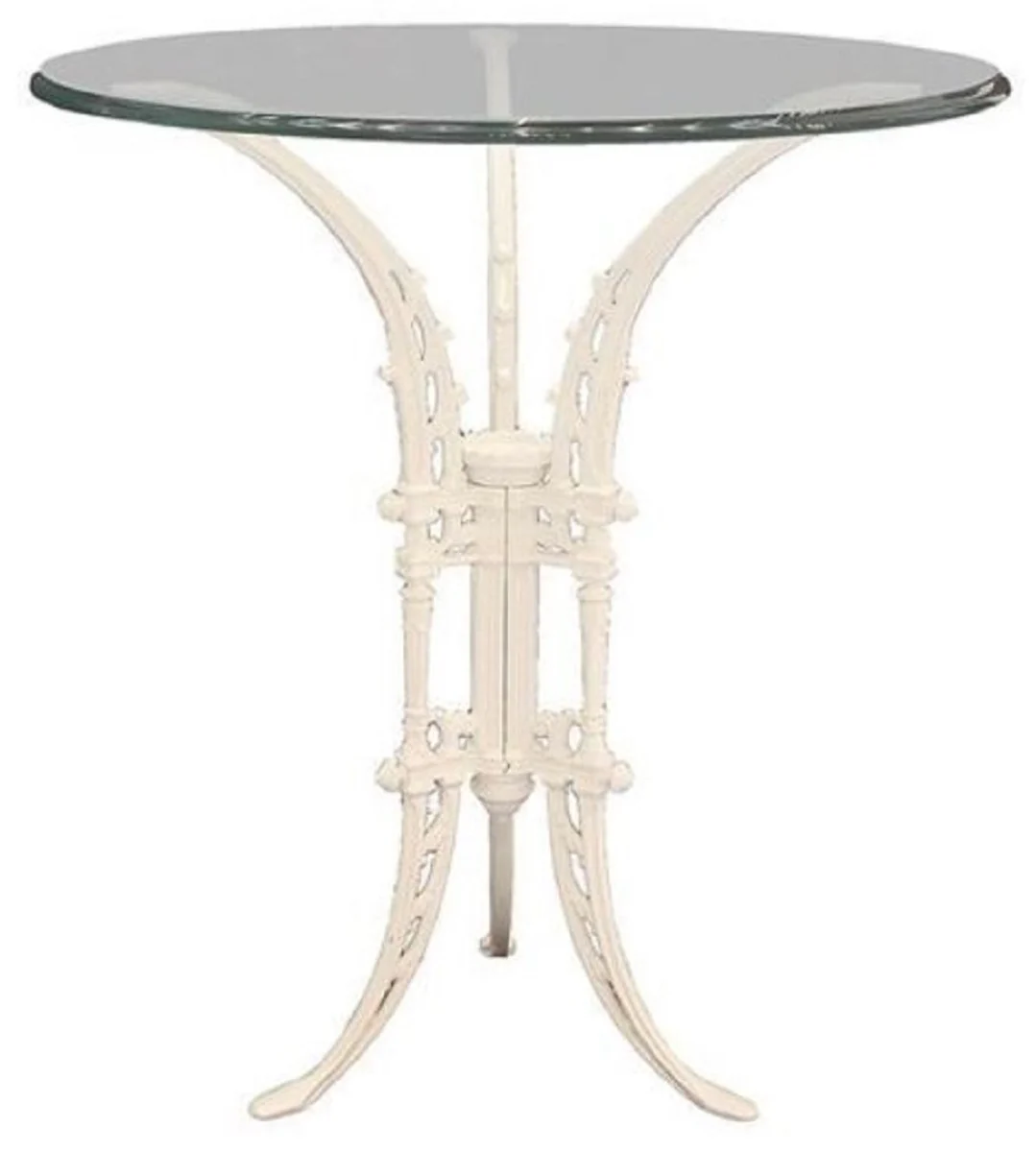 Casa Padrino mesa auxiliar Art Nouveau de lujo blanco Ø 70 x A. 74 cm - Mesa de hierro forjado a mano con tapa de vidrio - Muebles de Salón Jardín Patio