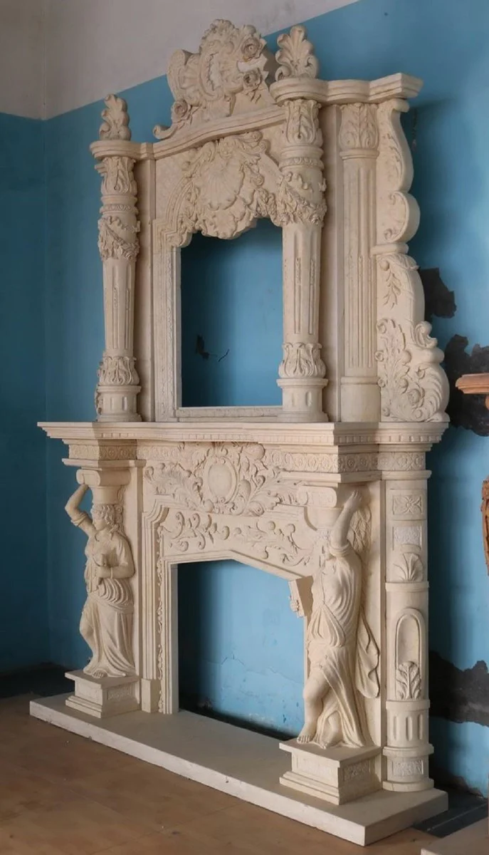 Casa Padrino marco de chimenea de m¨¢rmol barroco de lujo beige 200 x A. 290 cm