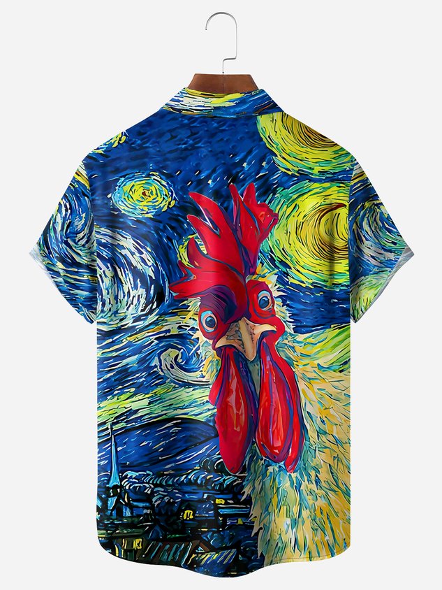 Rooster Chest Pocket Short Sleeve Casual Shirt