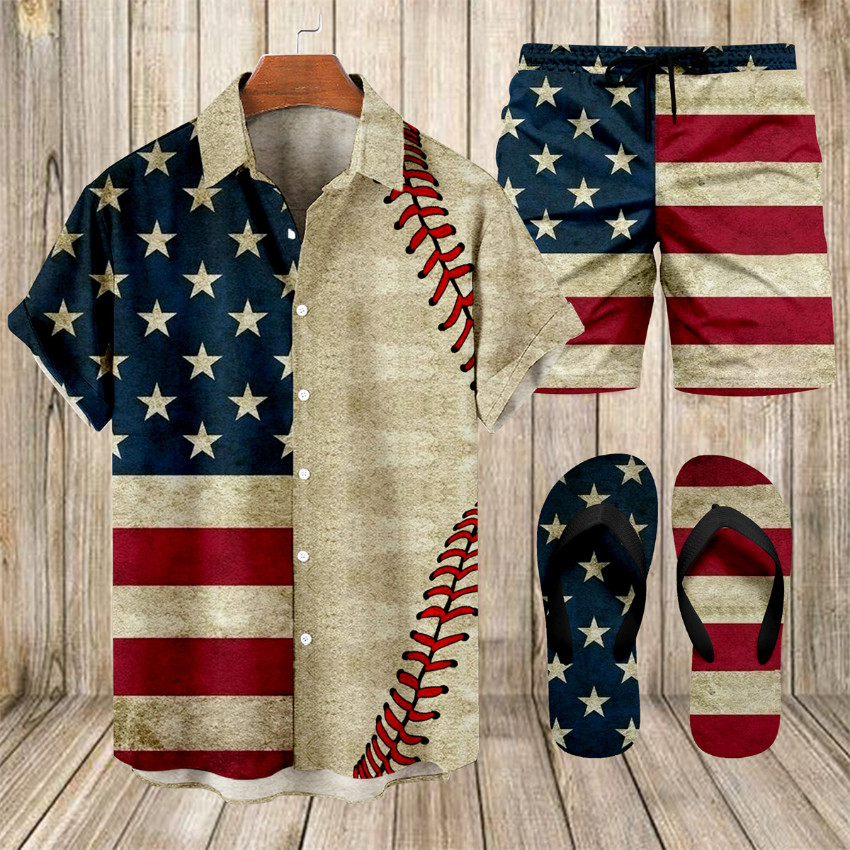 Suitmens Men's Tiki Party Hawaiian Vacation Print Three-Piece Set 026