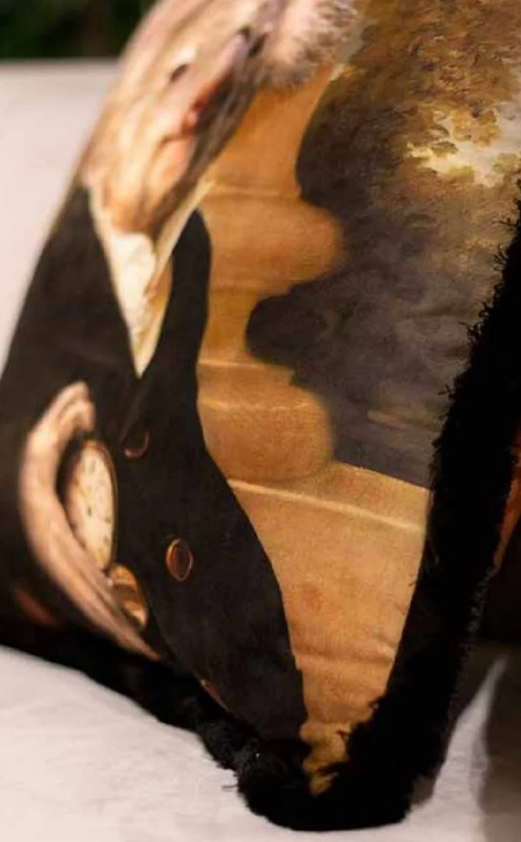 Casa Padrino almohada decorativa de lujo señor oso koala multicolor / negro 45 x 45 cm - Almohada de terciopelo estampada con flecos - Calidad de Lujo