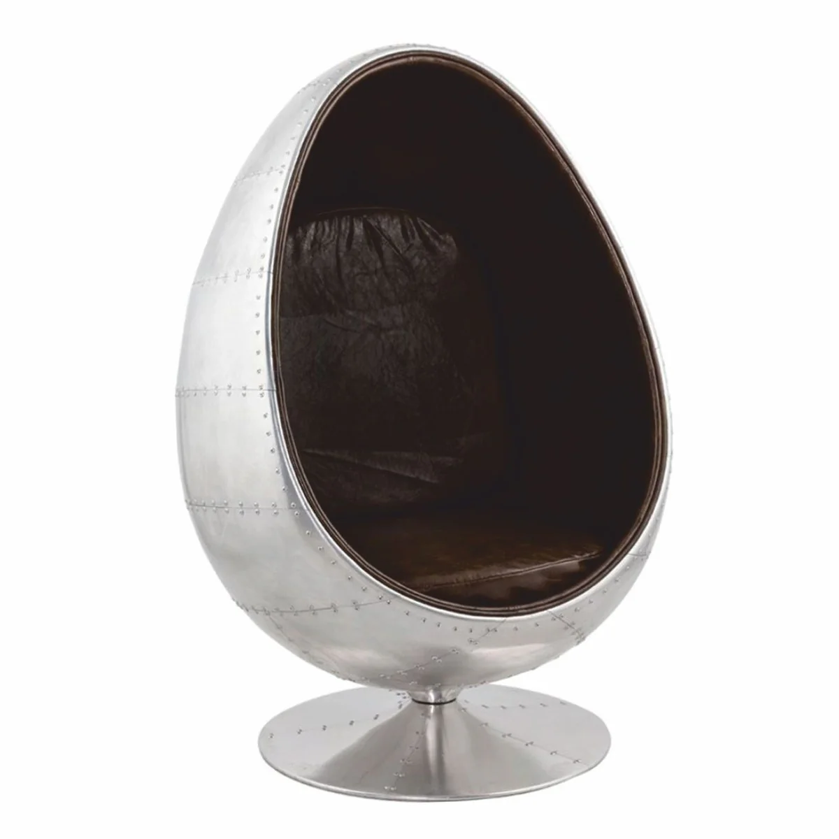 Casa Padrino sill¨®n giratorio de aluminio con cuero artificial plata / marr¨®n oscuro A. 133 cm - Muebles de aluminio