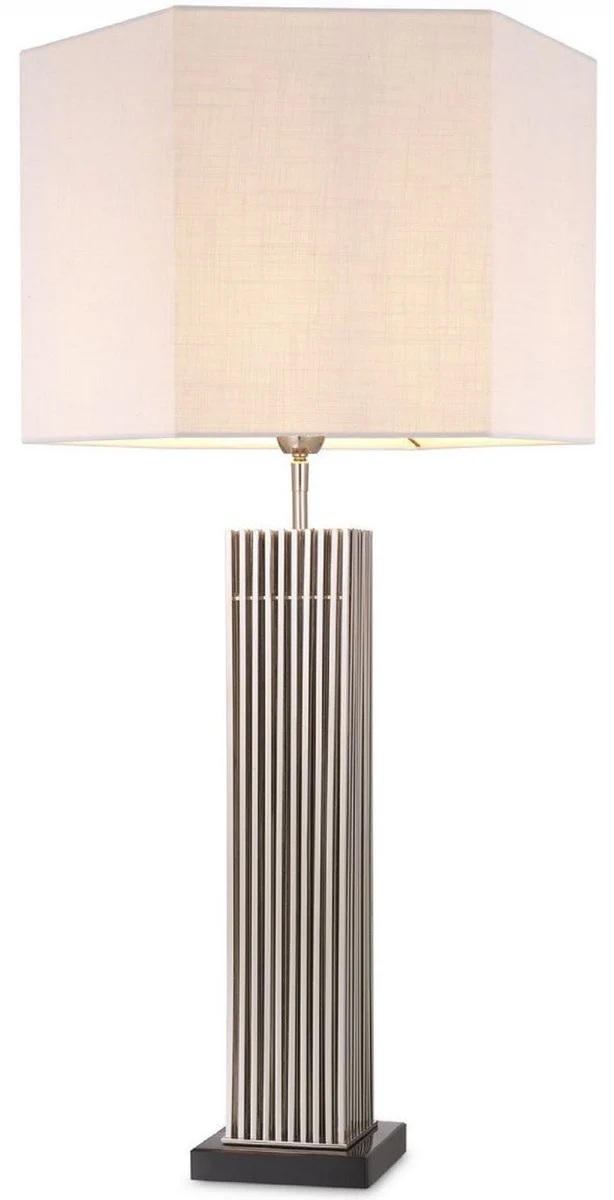 Casa Padrino lámpara de mesa de lujo plata / negro / blanco 46 x 46 x A. 87 cm - Lámpara de escritorio moderna con pantalla hexagonal - Calidad de Lujo