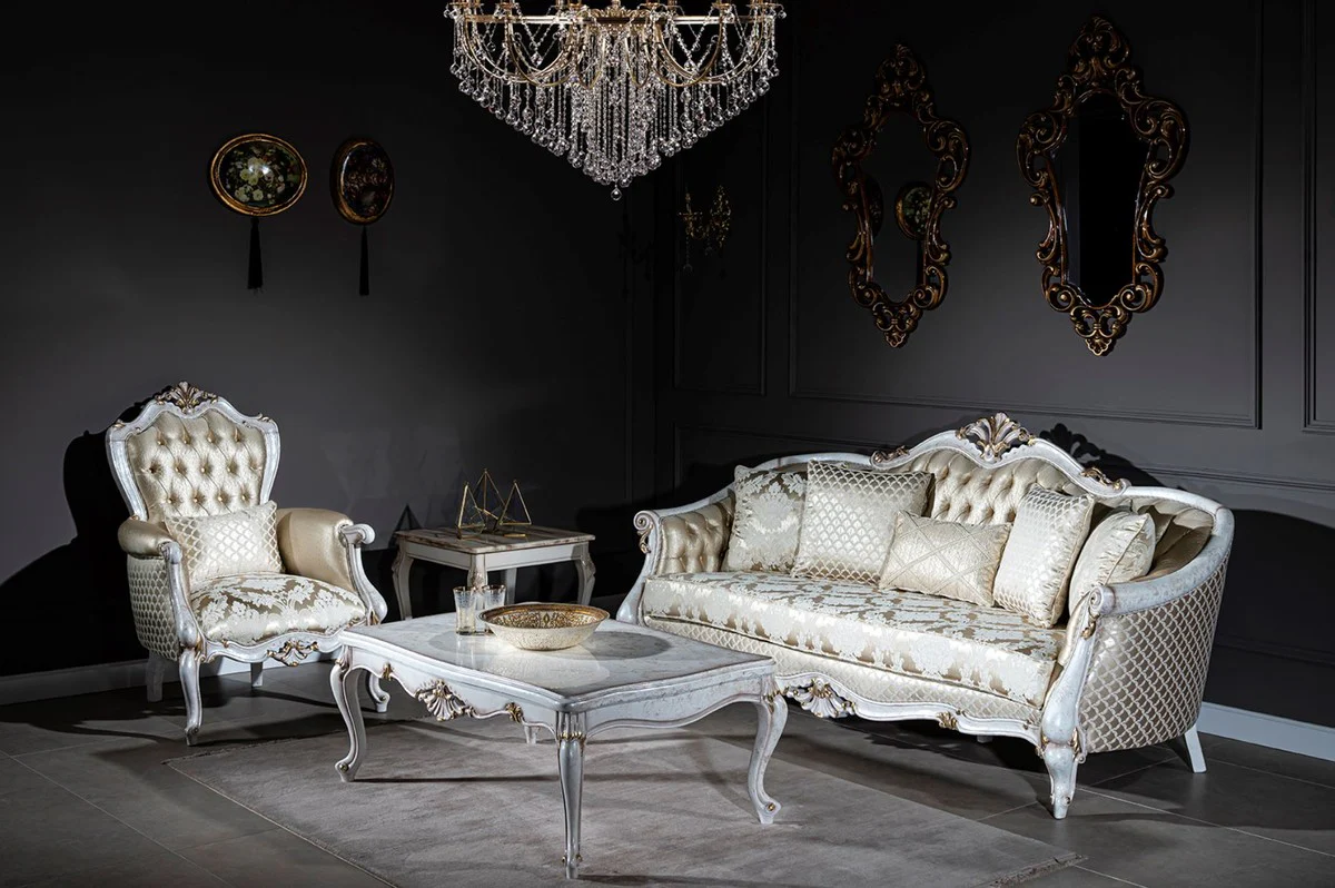 Casa Padrino mesa de centro barroco de lujo blanco antiguo / oro 118 x 80 x A. 48 cm - Mesa de sal¨®n de madera maciza - Muebles de sal¨®n de estilo barroco