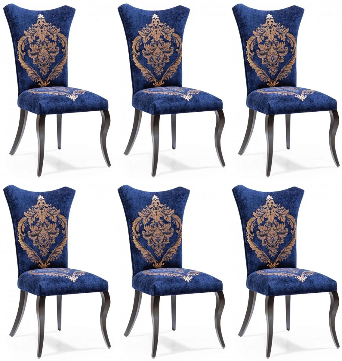 Casa Padrino conjunto de sillas de comedor barrocos azul real / oro / negro 50 x 47 x A. 105 cm - Conjunto de sillas de cocina de 6 - Muebles de comedor barrocos