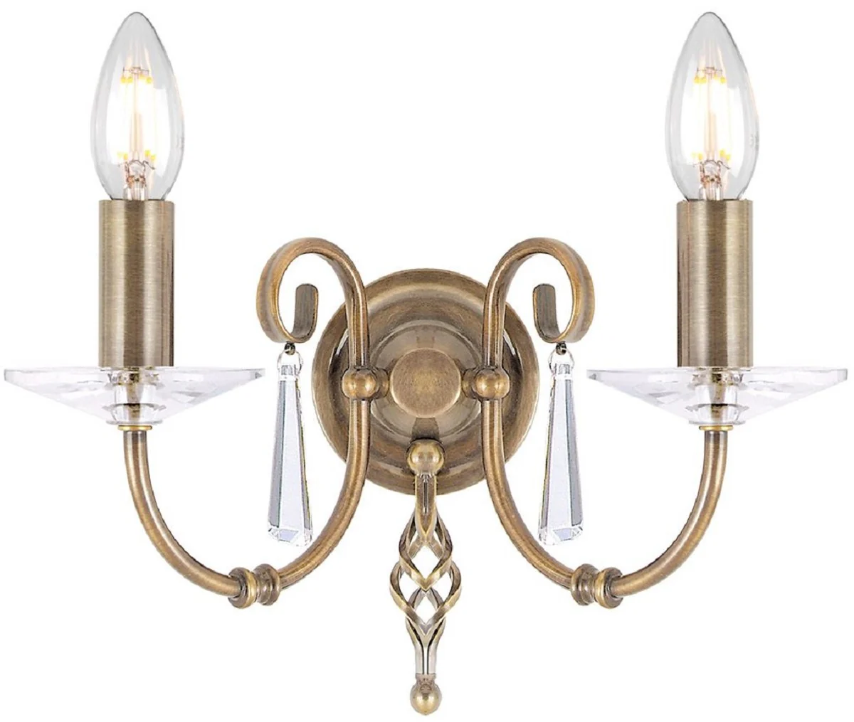 Casa Padrino lámpara de pared doble barroco latón antiguo 32 x 17,5 x A. 22 cm - Elegante lámpara de pared para sala de estar - Apliques de estilo barroco