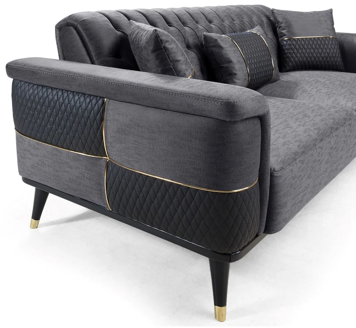Casa Padrino sof¨¢ cama de lujo gris / negro / oro 225 x 94 x A. 83 cm - Sof¨¢ de sal¨®n moderno - Muebles de sal¨®n