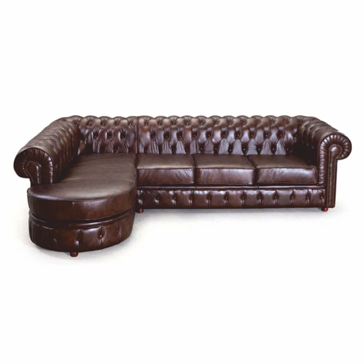 Casa Padrino sof¨¢ esquinero Chesterfield de lujo de piel marr¨®n oscuro 293 cm - Muebles de Cuero Genuino