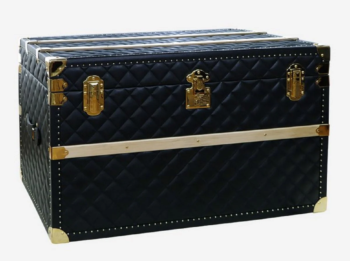 Casa Padrino maleta de lujo de cuero genuino negro / oro 100 cm - Hecho en Italia