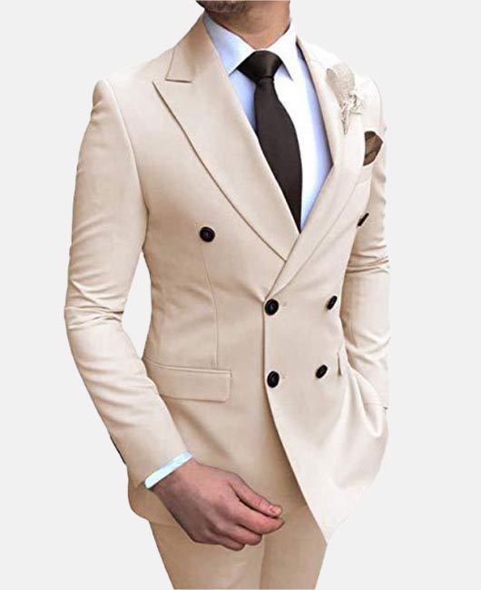 Elegant Plain Lapel Collar Double Breasted Blazer & Pants 2Pcs Set