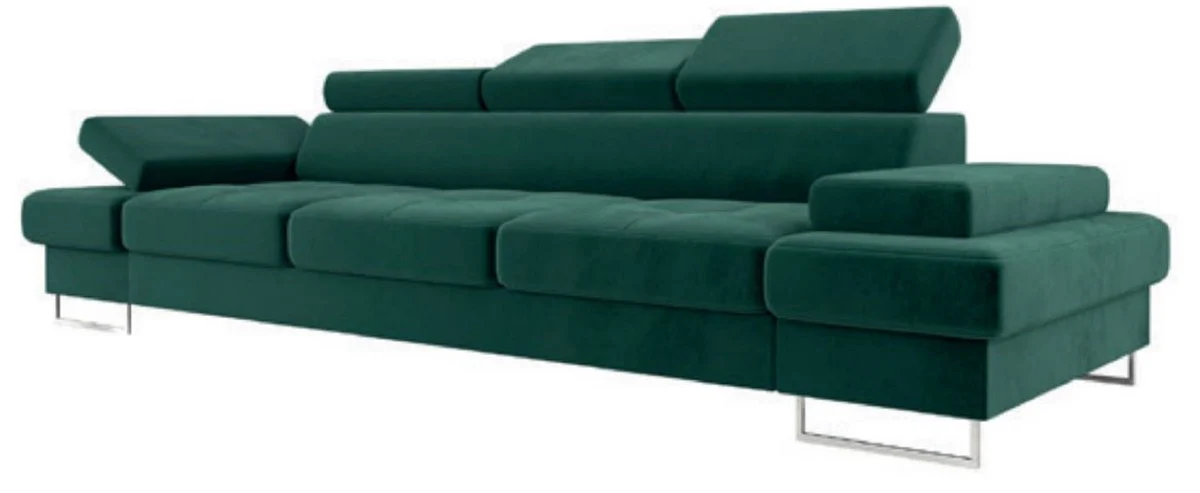 Casa Padrino sof¨¢ de terciopelo de lujo verde / plata 305 x 97 x A. 74-95 cm - Sof¨¢ de sal¨®n con reposacabezas ajustables - Muebles de sal¨®n - Muebles de lujo - Interior de lujo