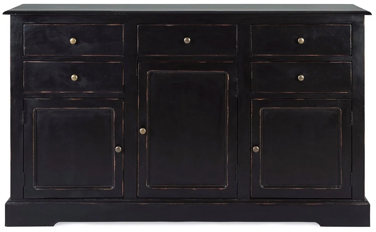Casa Padrino aparador de estilo campestre negro antiguo 145 x 40 x A. 85 cm - Armario de estilo campestre con 3 puertas y 5 cajones - Muebles de estilo campestre - Interiores de estilo campestre