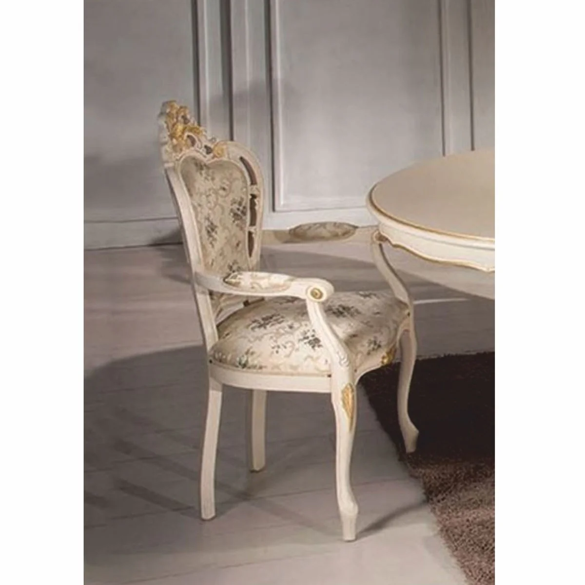 Casa Padrino Silla de Comedor Barroco de Lujo con Reposabrazos Colorido / Marfil / Oro - Hecho en Italia