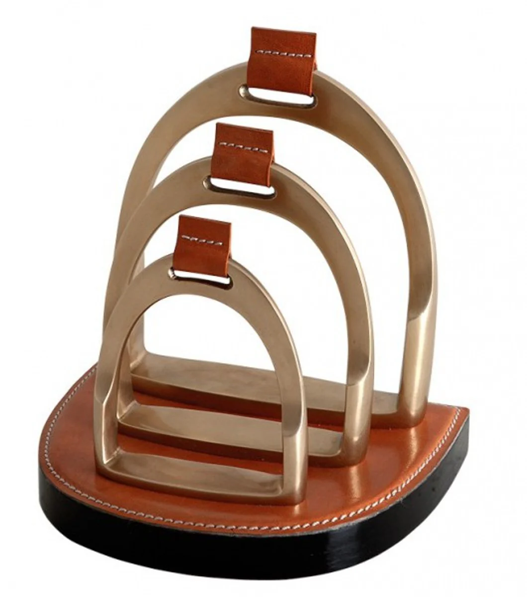 Casa Padrino luxury Letter Holder Leather Brown / Brass - Leather Stand letters Business - Office Accessory