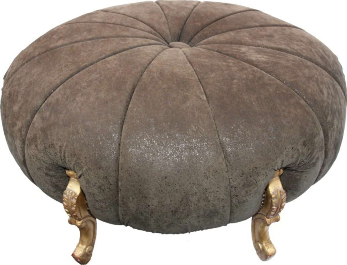 Enorme barroco heces taburete redondo aspecto de cuero marr¨®n / oro