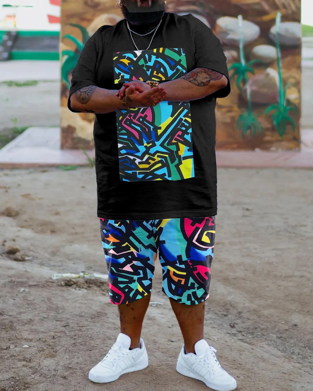 Suitmens Men's Daily Casual 3D Printed Short Sleeve T-Shirt Set 01