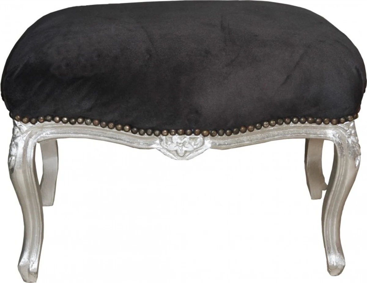 Casa Padrino Baroque Stool Black Silver - Baroque Furniture