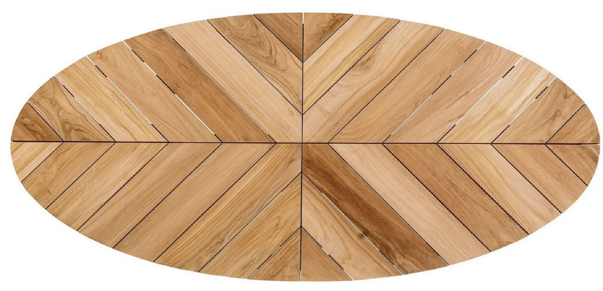 Casa Padrino mesa de jardín de lujo natural / negro 240 x 110 x A. 77 cm - Mesa de comedor ovalada con tablero de teca - Mesa de jardín y terraza - Muebles de jardín y terraza de lujo