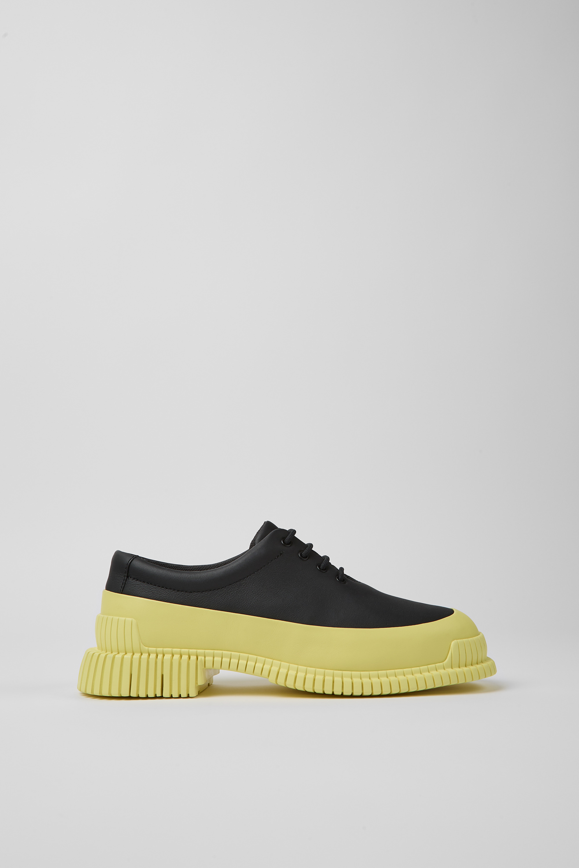 Pix - Black and yellow leather lace-up shoes for women