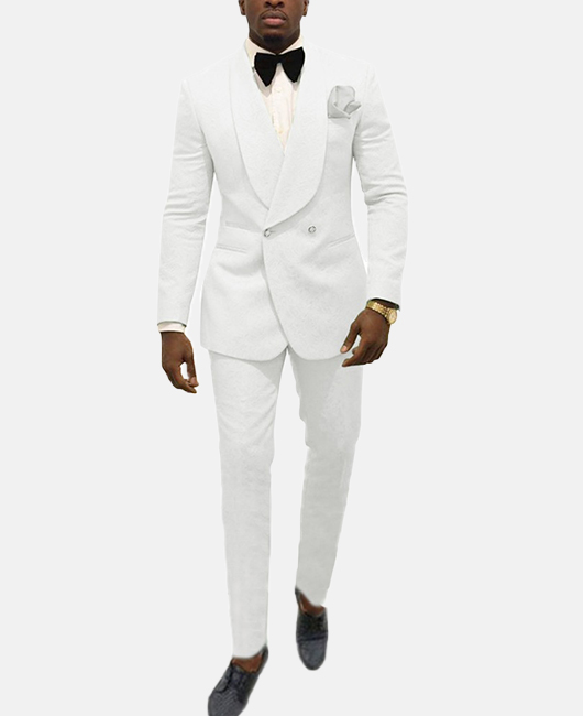 Dressy Plain Lapel Collar Double Breasted Slim Fit Blazer & Straight Pants 2Pcs Set