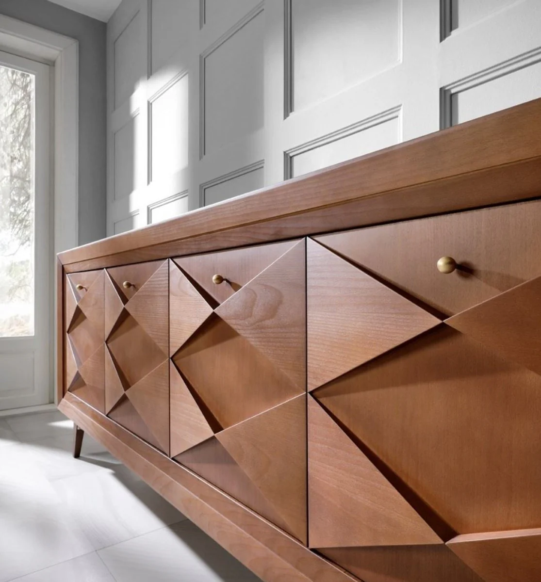 Casa Padrino aparador Art Deco de lujo co?ac mate 220 x 50 x A. 92 cm - Gabinete de madera maciza noble con 4 puertas - Muebles de comedor - Muebles Art Deco - Muebles de lujo