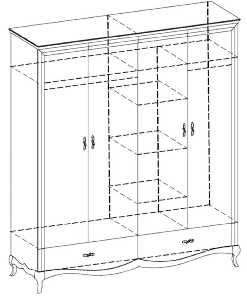 Casa Padrino armario de dormitorio Art Nouveau de lujo blanco alto brillo / marr¨®n 204,4 x 62,5 x A. 209,5 cm - Armario de madera maciza con 4 puertas y 2 cajones - Muebles de Dormitorio