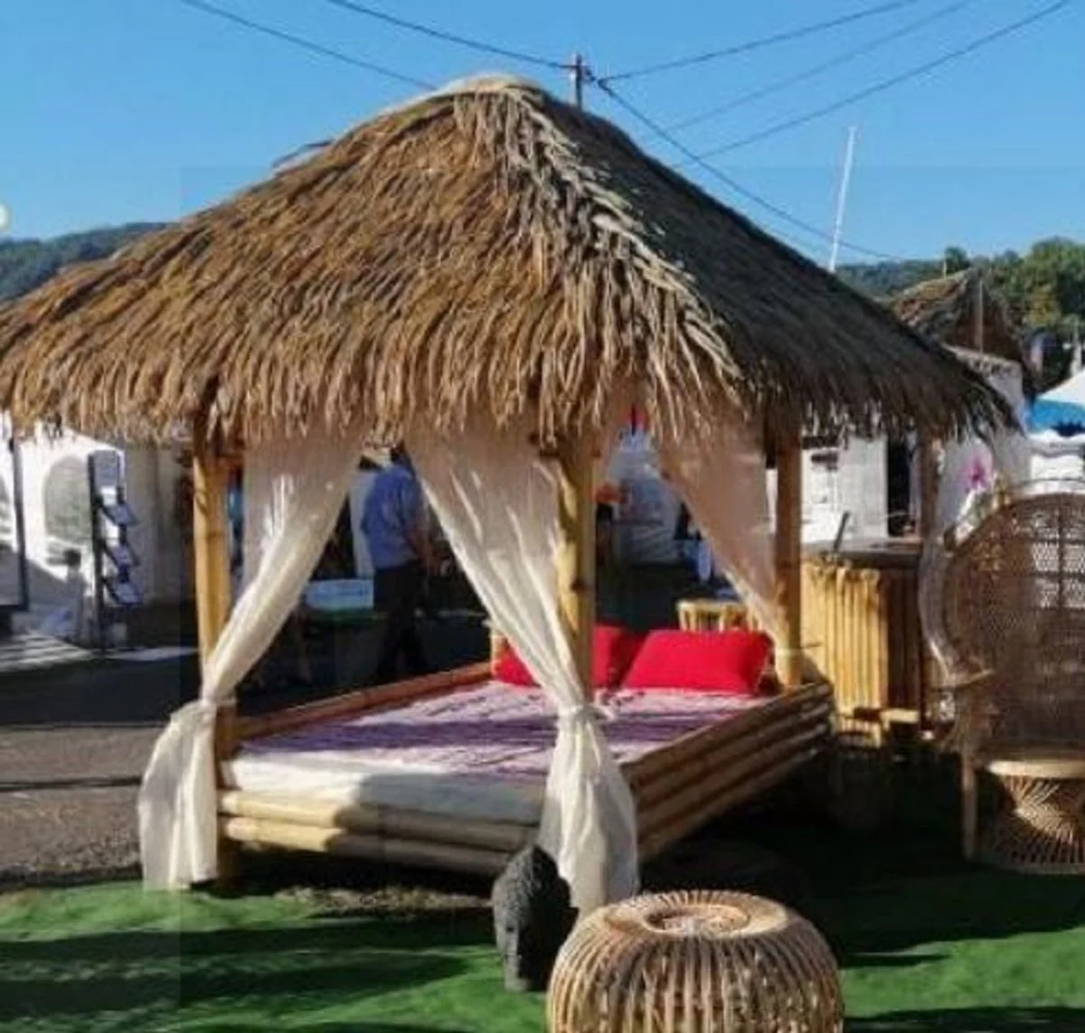 Casa Padrino Tumbona de Jard¨ªn Doble de Lujo de Bamb¨² Naturale - Tumbona de Jard¨ªn Resistente a la Intemperie con Techo y Colch¨®n - Muebles de Jard¨ªn - Muebles de Bamb¨² - Muebles de Lujo