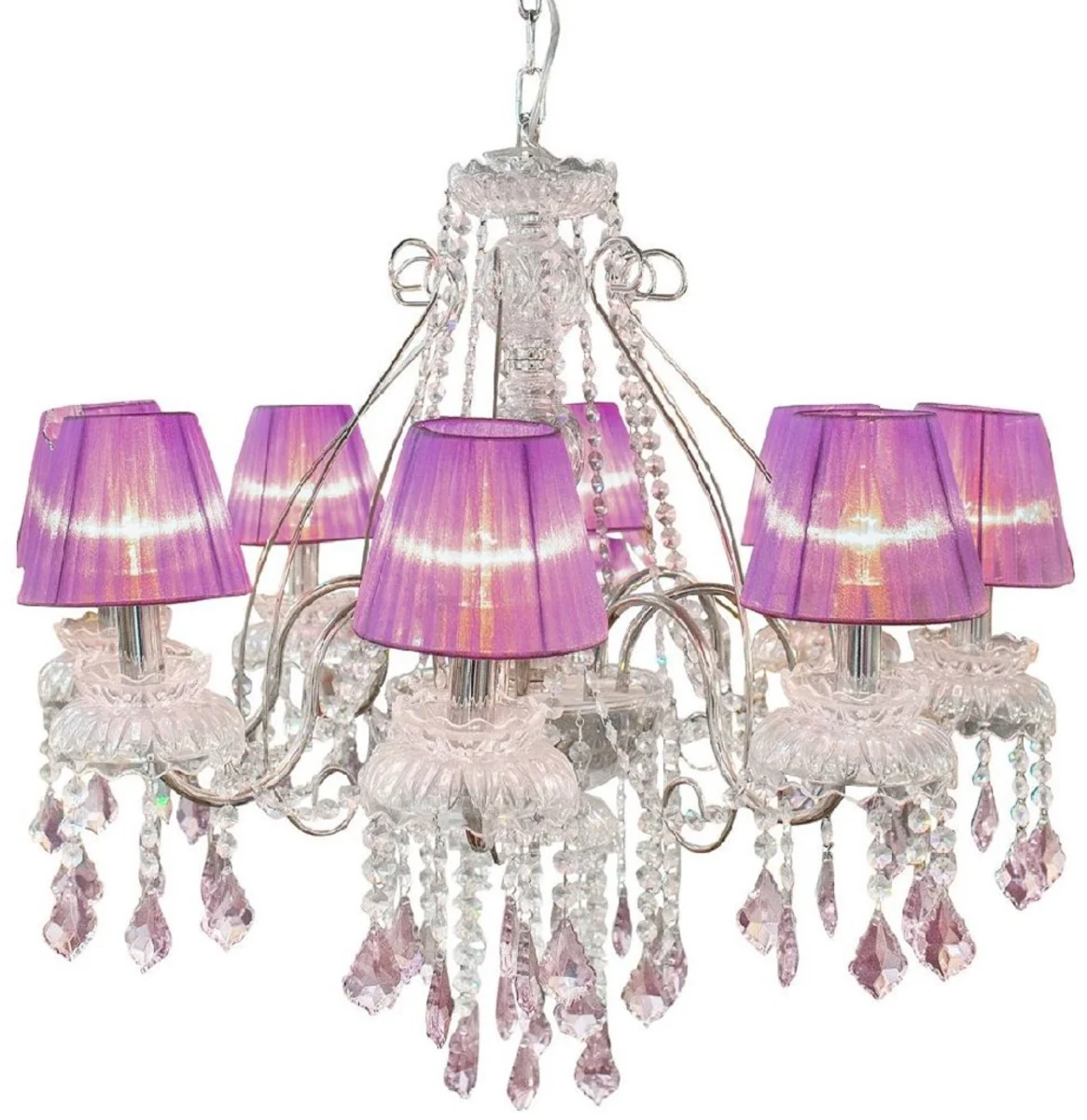 Casa Padrino araña de luces barroco de lujo de cristal plata / púrpura Ø 58 cm - Magnífico lámpara de araña de salón en estilo barroco - Lámpara de araña de hotel - Luces de cristal barrocos