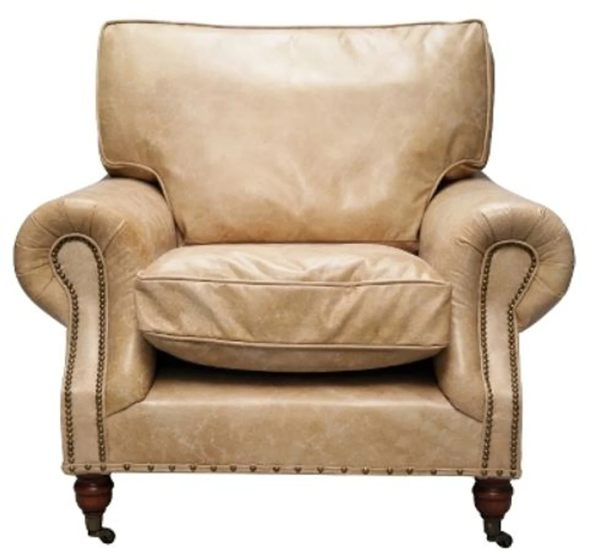 Casa Padrino luxury genuine leather armchair vintage beige 106 x 105 x H. 93 cm - Art Deco Furniture