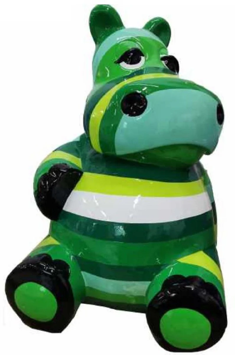 Casa Padrino escultura de diseño hipopótamo sentado verde / multicolor A. 48 cm - Figura decorativa resistente a la intemperie - Decoración salón - Decoración jardín - Decoración terraza