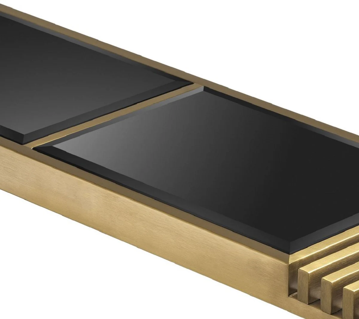 Casa Padrino mesa de centro de lujo lat¨®n / negro 180 x 44 x A. 35,5 cm - Mesa de sal¨®n de acero inoxidable con tapas de vidrio - Muebles de Sal¨®n - Muebles de Lujo