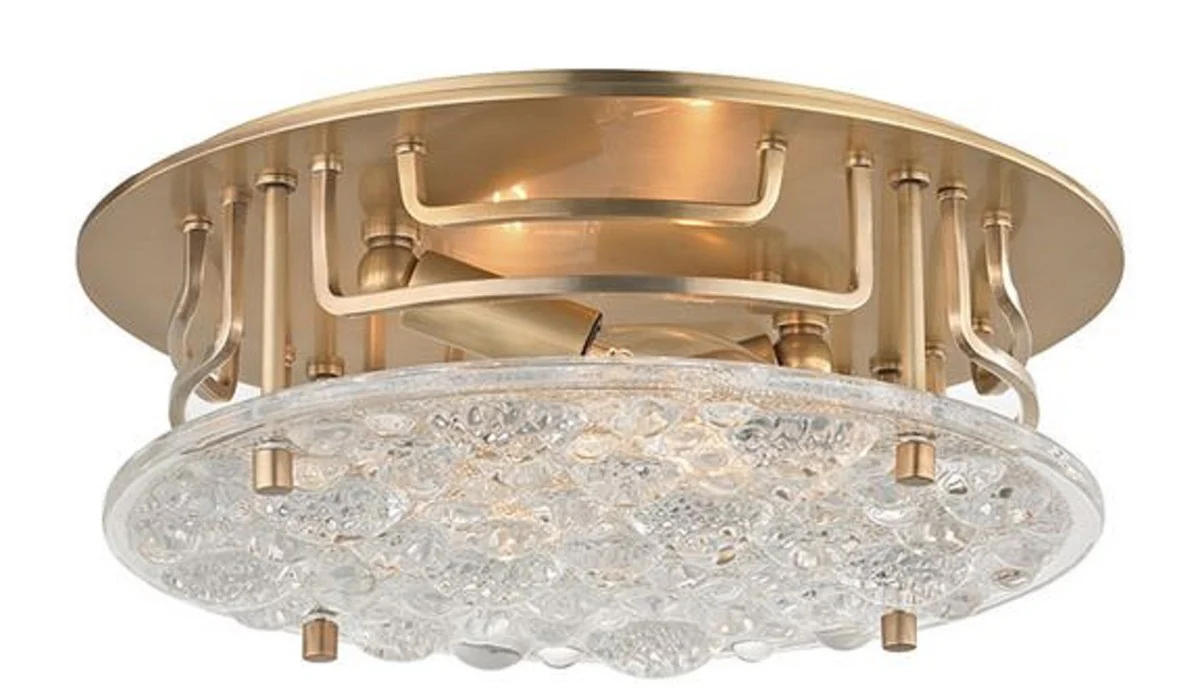 Casa Padrino lámpara de techo de lujo latón antiguo Ø 28,6 x H. 9,5 cm - Lámpara de Techo Redonda con Vidrio Hecho a Mano - Calidad de Lujo