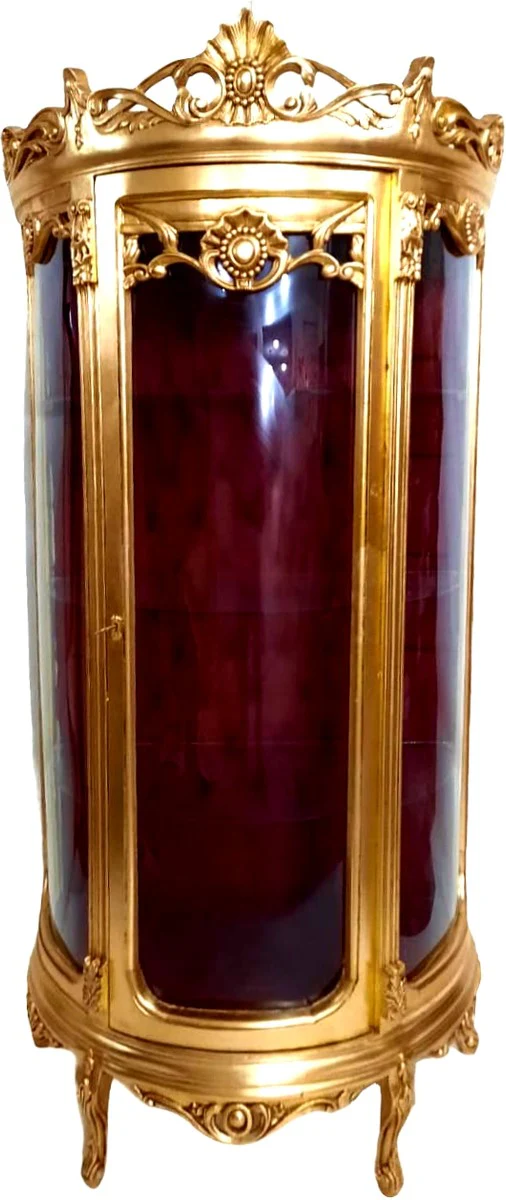 Gabinete Barroco de la exhibici¨®n de la casa Padrino Gold / Bordeaux H 205 cm, W 86 cm - Gabinete de la exhibici¨®n - Gabinete de cristal del gabinete de la sala de estar - mirada antigua