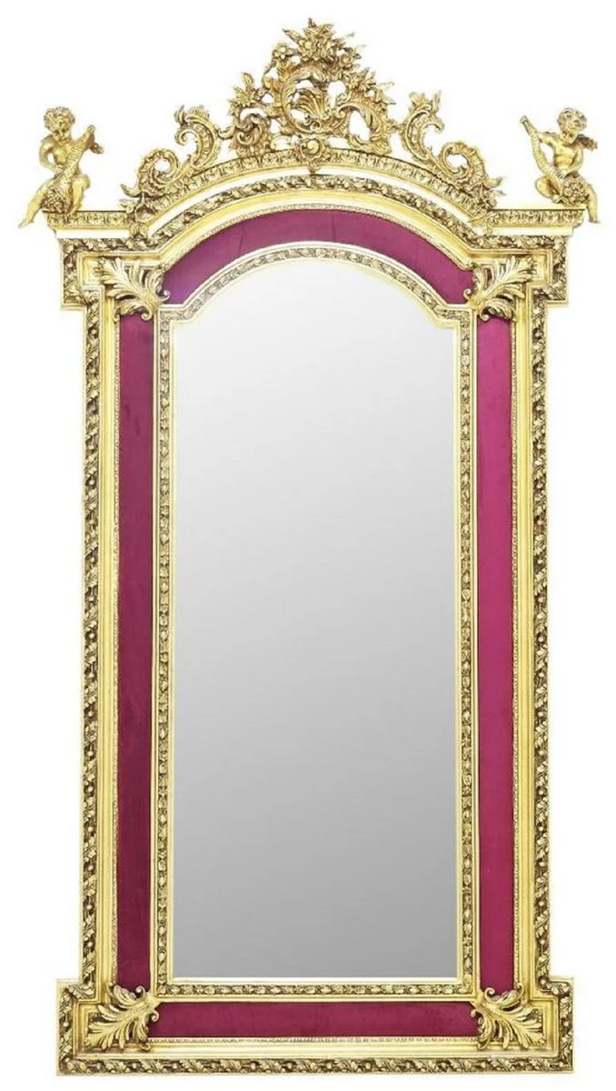 Casa Padrino espejo de pie barroco con figuras de ¨¢ngeles decorativos rojo burdeos / oro - Espejo de madera maciza hecho a mano en estilo barroco - Muebles Barrocos - Noble y Magn¨ªfico