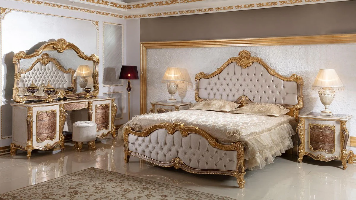 Casa Padrino mesita de noche barroco de lujo con 3 cajones blanco / marrón / oro