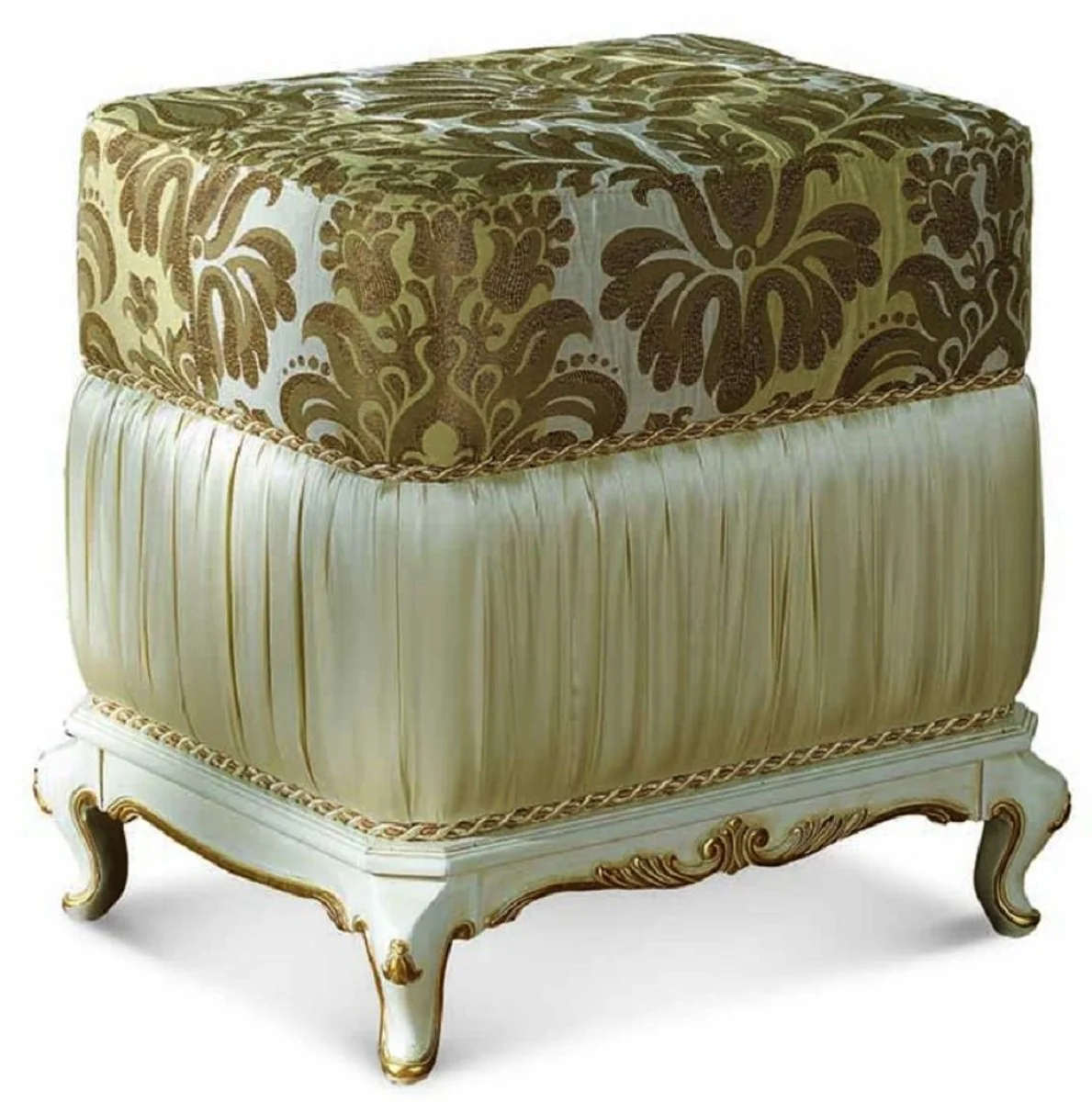 Casa Padrino taburete barroco de lujo verde / marfil / oro A. 48 cm - Hecho en Italia
