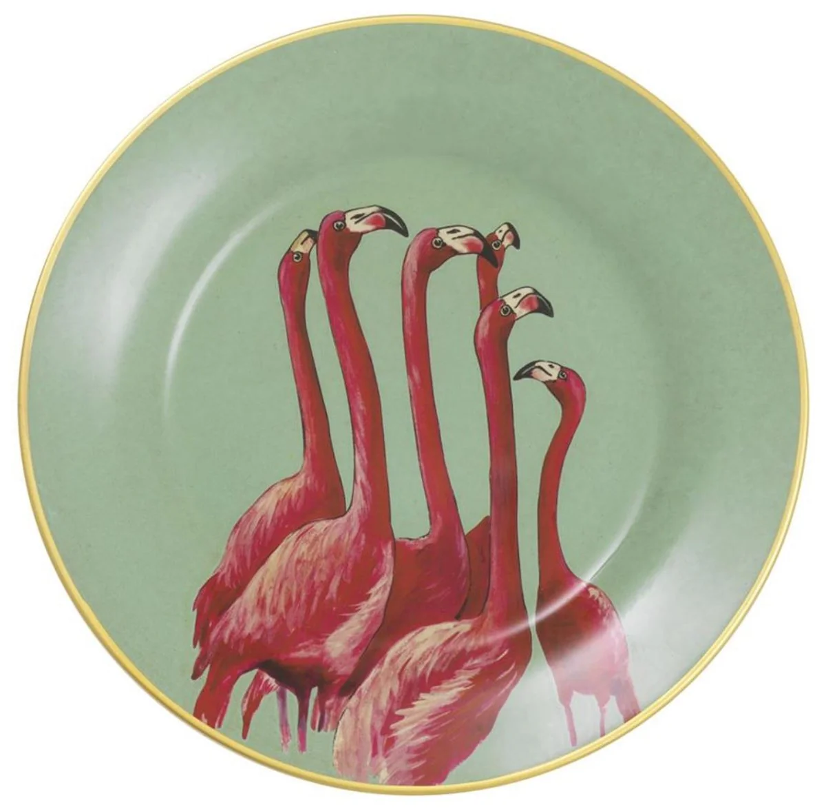 Casa Padrino placas de pared de porcelana deco juego de 8 flamencos y plumas multicolor / oro Ø 27 cm - Decoración de Pared de Lujo