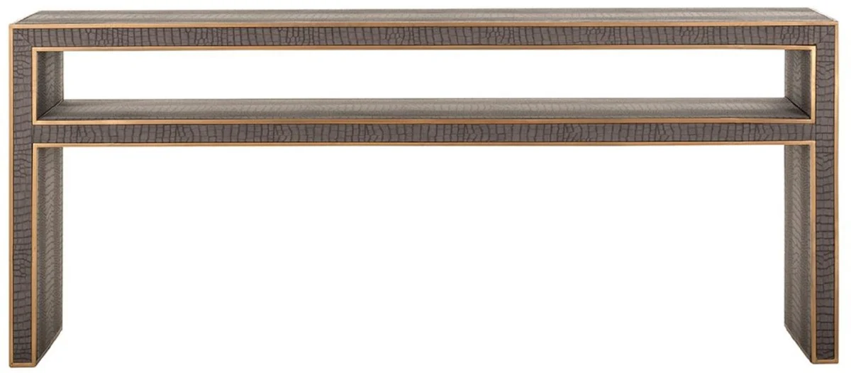 Casa Padrino consola de lujo gris / lat¨®n 180 x 40 x A. 75 cm - Consola rectangular de metal con cuero artificial - Muebles de sal¨®n - Muebles de lujo - Interiores de lujo