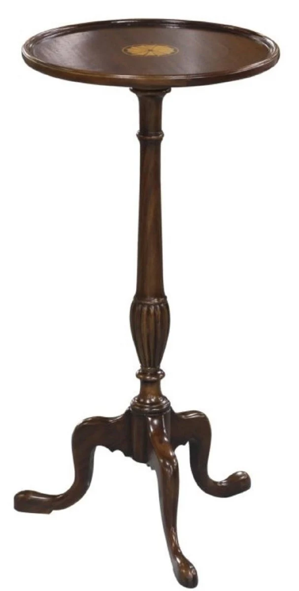 Casa Padrino Mesa Auxiliar Barroco de Lujo Marr¨®n Oscuro / Oro ? 30 x H. 62 cm - Mesa Redonda de Flores de Caoba