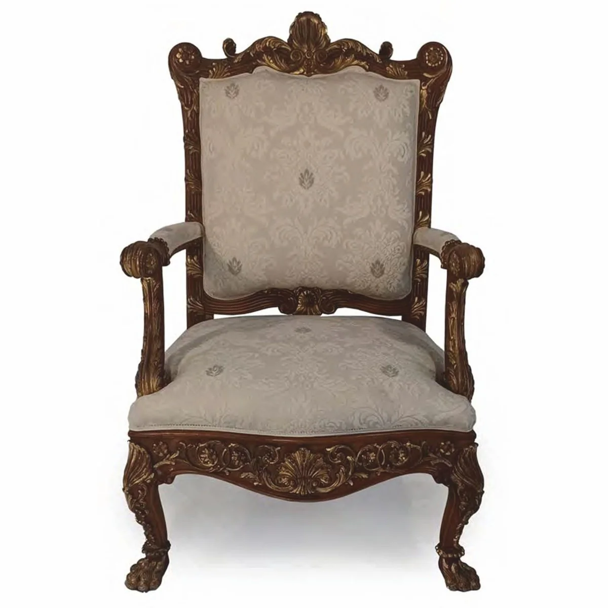 Casa Padrino Sill¨®n Barroco de Lujo de Sal¨®n Gris / Marr¨®n Oscuro / Oro Al. 123 cm - Hecho en Italia