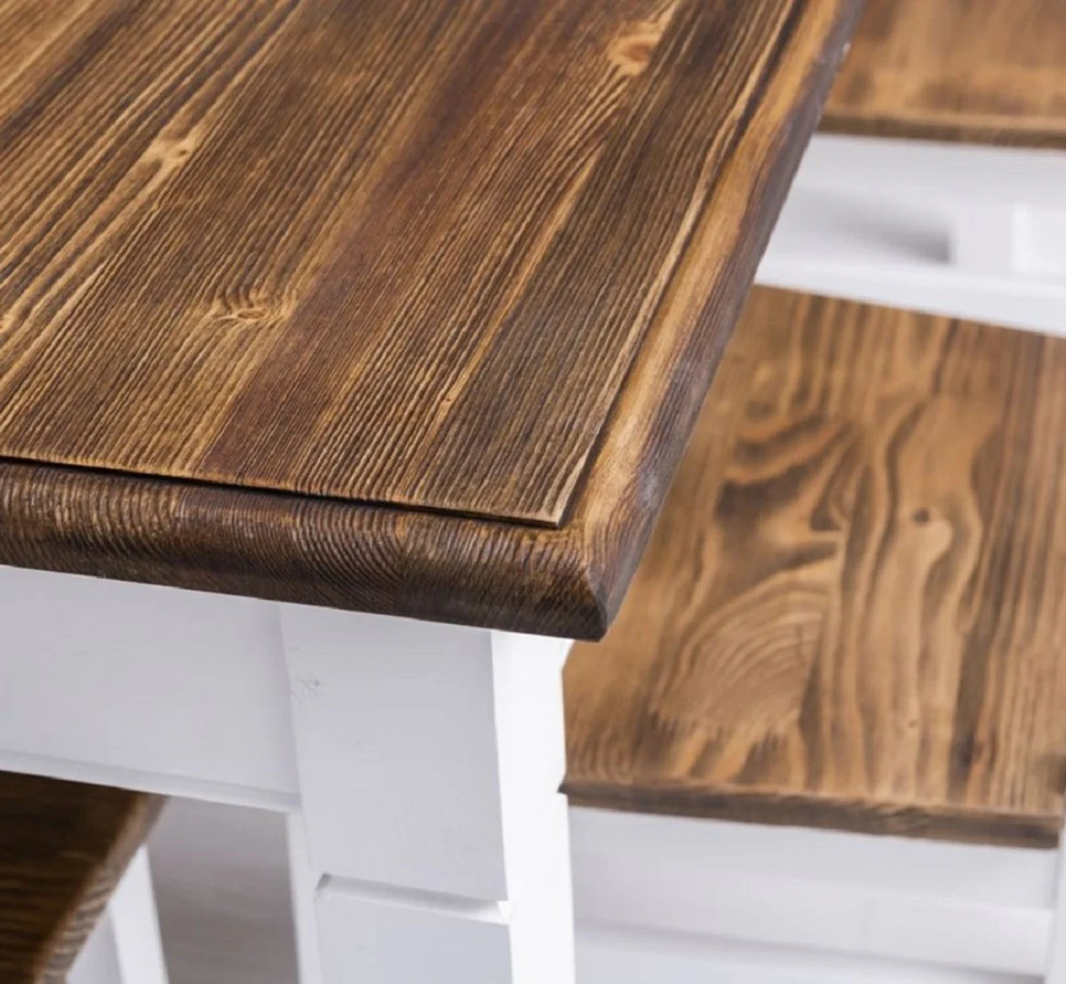 Casa Padrino conjunto de muebles de comedor de estilo campestre blanco / marr¨®n - 1 Mesa de Comedor y 6 Sillas de Comedor - Muebles de comedor de madera maciza de estilo campestre