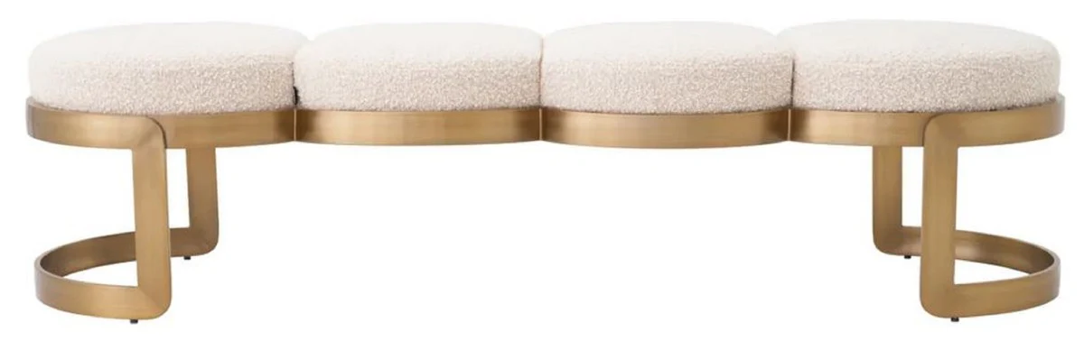 Casa Padrino banco de lujo crema / lat¨®n 160 x 50 x A. 40 cm - Banco tapizado de acero inoxidable - Muebles de sal¨®n - Muebles de hotel - Calidad de lujo