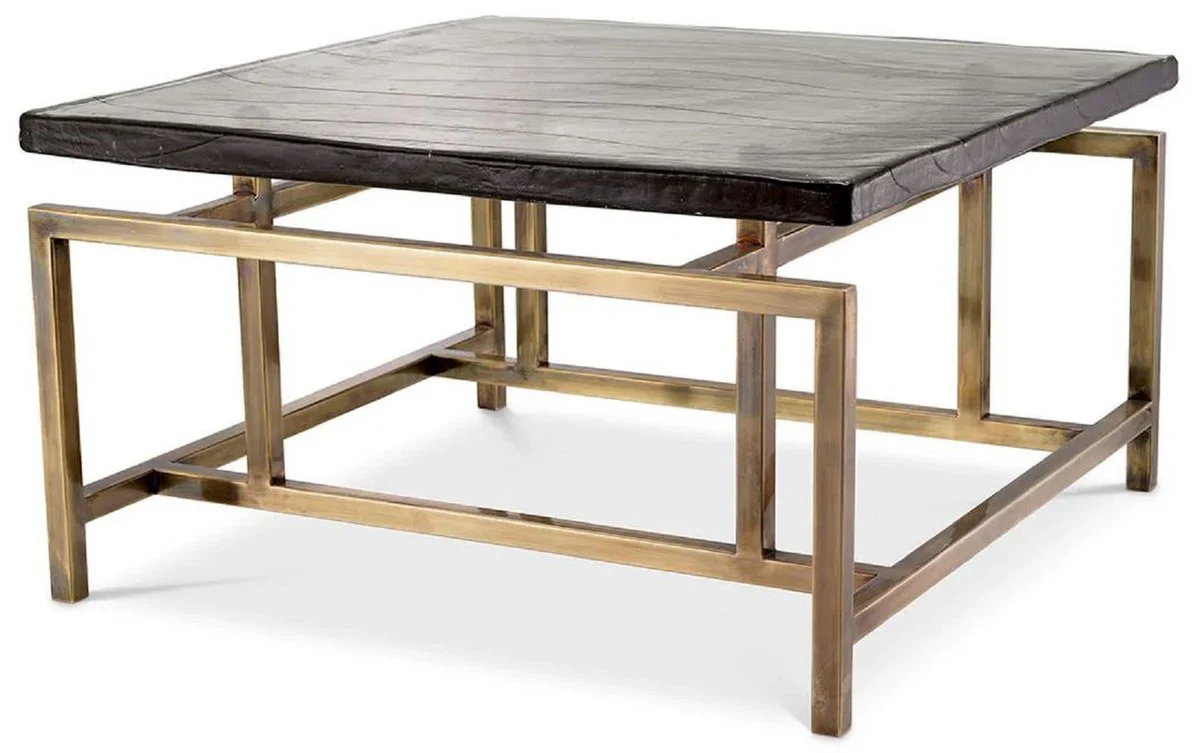 Casa Padrino mesa de centro de lujo lat¨®n vintage 60,5 x 60,5 x A. 34 cm - Mesa de sal¨®n cuadrada de acero inoxidable con tapa de vidrio - Muebles de sal¨®n - Muebles de lujo - Calidad de lujo