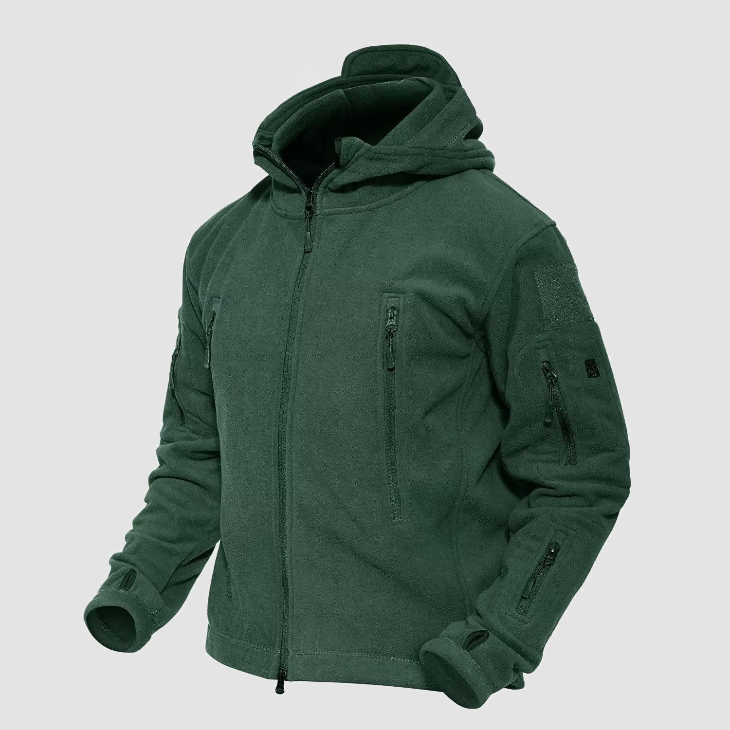 Men's Hoodie Fleece Jacket with 6 Zip-Pockets Warm Winter Jacket Military Tactical Jacket